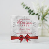 シルバー グリッター & リボン | クリスマス ホリデー 招待状 (スタンド正面)
