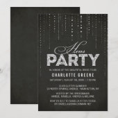 シルバー グリッター ルック ブラック ヘンズ パーティー インビテーション (正面/裏面)