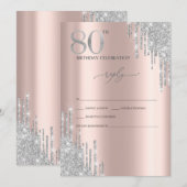 シルバー グリッター ローズゴールド 80歳の誕生日  出席お願いします 招待状 (正面/裏面)