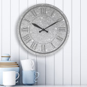 シルバー グリッター ローマン ナンバー スパークル ガーリー ラージ壁時計