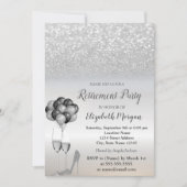 シルバー グリッター、風船、ハイヒール引退パーティー 招待状 (正面)