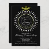 シルバー&グリーンオーナメントカクテルクリスマスパーティー 招待状 (正面/裏面)