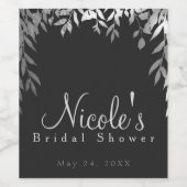 シルバー&グレイモダンム植物学葉の結婚ズ ワインラベル (シングルラベル)