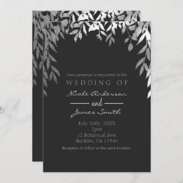 シルバー&グレイモダンム植物学葉の結婚ズ 招待状