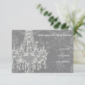 シルバー&グレーシャンデリアダマスクウェディングRSVP 出欠カード (スタンド正面)