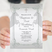 シルバー&グレーフィエスタバプテスマ&誕生日 招待状