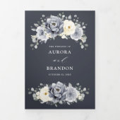 シルバー グレー アイボリー フローラル ウィンター ラスティック ウェディング トリ 三つ折り案内状 (カバー)