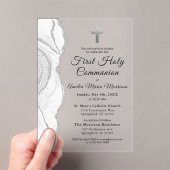 シルバー グレー ホワイト アゲート 初めての聖体拝領 女の子 アクリル招待状 (インサイチュ (ポータブル))