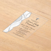 シルバー グレー ホワイト アゲート 初めての聖体拝領 女の子 アクリル招待状 (レイダウン)