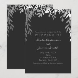 シルバー＆グレー モダン グラム ボタニカル リーフ ウェディング 招待状