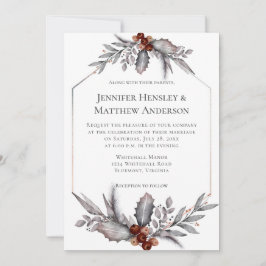 シルバー、グレー、錆びた茶色の冬の結婚式の招待 招待状