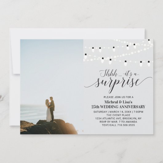 シルバー/グレー 25周年 フォト ウェディング アニバーサリー 招待状 (正面)