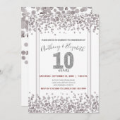 シルバー・コンフェッティ・グリッター風 10周年記念 招待状 (正面/裏面)