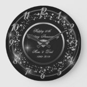 シルバー コンフェッティ、ダイヤモンド 50周年結婚記念日 ラージ壁時計 (正面)