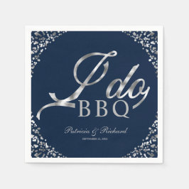 シルバー・コンフェッティ ネイビー I Do BBQ 結婚式前パーティー スタンダードカクテルナプキン