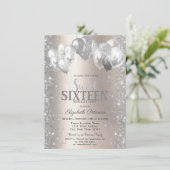 シルバー コンフェッティ 風船 シャンパン スイート 16 招待状 (スタンド正面)
