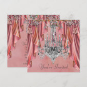 シルバー コーラル ピンク シャンデリア パーティー 招待状 (正面/裏面)