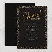 シルバー＆ゴールドのコンフェッティ 21歳の誕生日招待状 招待状 (正面/裏面)