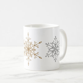 シルバー&ゴールドのラメ クリスマス ホリデー スノーフレーク コーヒーマグカップ