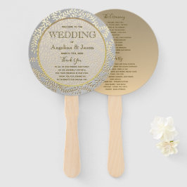 シルバー＆ゴールドの結婚式プログラム ハンドファン