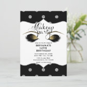 シルバー＆ゴールドドット メイクアップアイラッシュ ビューティーパーティー 招待状 (スタンド正面)