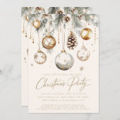 シルバー ゴールド オーナメント ビーズ クリスマス パーティー 招待状 (正面/裏面)
