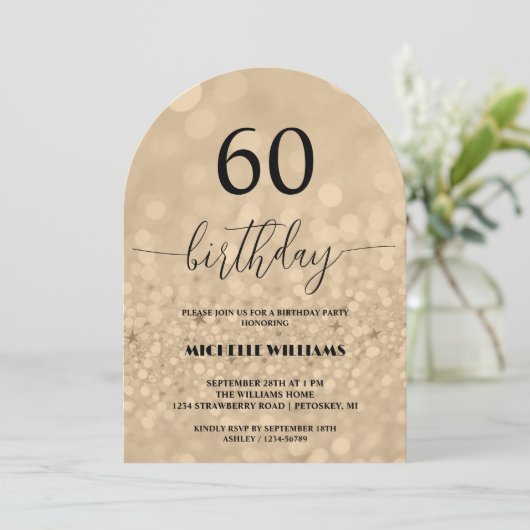 シルバー ゴールド ギター カリグラフィー 誕生日 招待状 (スタンド正面)