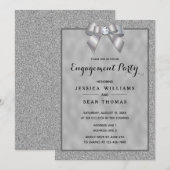シルバー ゴールド & スタイリッシュ グリッター 婚約 招待状 (正面/裏面)