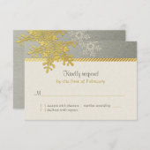 シルバー ゴールド スノーフレーク ウィンター ウェディング 返信カード (正面/裏面)
