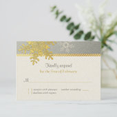 シルバー ゴールド スノーフレーク ウィンター ウェディング 返信カード (スタンド正面)