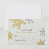 シルバー ゴールド スノーフレーク 冬のウェディング 返信カード (正面/裏面)
