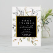 シルバー ゴールド フローラル エレガント スクエア オープンハウス 箔招待状 (立ち正面)