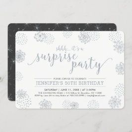 シルバー |サプライズモダン50thバースデーパーティー 招待状