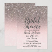 シルバー&サーモンピンク グリッター スパークル 結婚式前パーティー 招待状 (正面/裏面)
