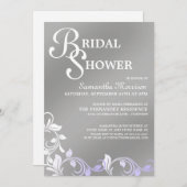 シルバー シマー パープル ブライダル シャワー インビテーション (正面/裏面)