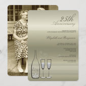 シルバー・シャンパン・チアーズ 25周年 結婚記念日 招待状 (正面/裏面)