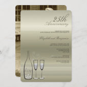 シルバー・シャンパン 乾杯 25周年 結婚記念日 招待状 (正面/裏面)