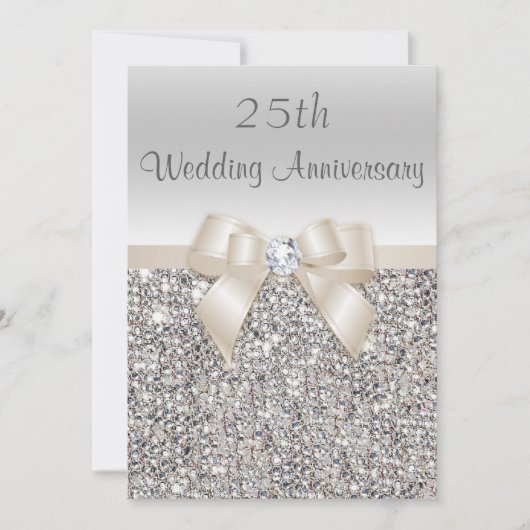 シルバー シャンパン 25周年 結婚記念日 シークイン 招待状 (正面)