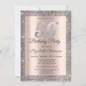 シルバー シークインズ ローズゴールド 50歳 誕生日パーティ 招待状 (正面)