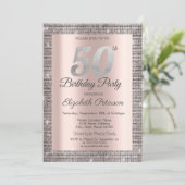 シルバー シークインズ ローズゴールド 50歳 誕生日パーティ 招待状 (スタンド正面)