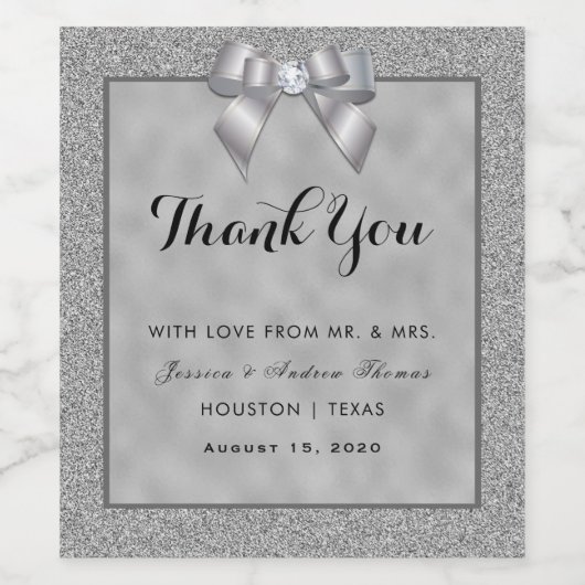 シルバー&スタイリッシュグリッター結婚式の引き出物 ワインラベル (シングルラベル)