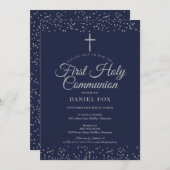 シルバー・スターダスト第1回聖体拝領ネービー・ブルー 招待状 (正面/裏面)