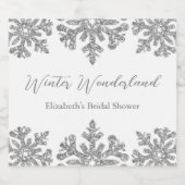 シルバー スノーフレーク ウィンター ブライダル シャワー スパークリングワインラベル (シングルラベル)