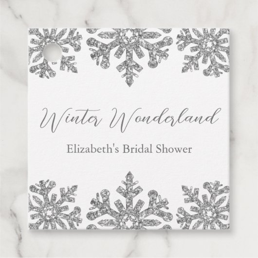 シルバー スノーフレーク ウィンター ブライダル シャワー フェイバータグ (正面)