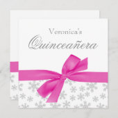 シルバー スノーフレーク ピンク リボン キンチャネラ 招待状 (正面/裏面)