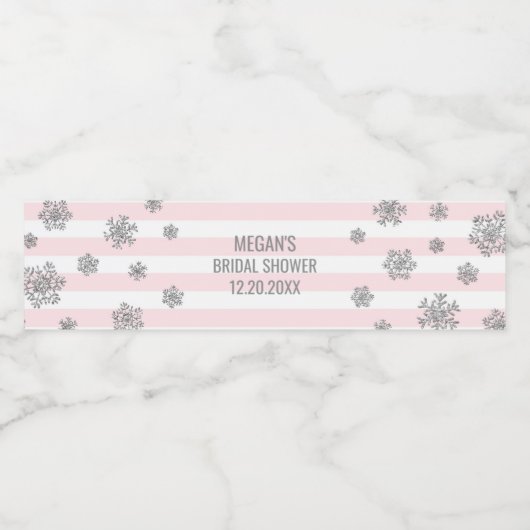 シルバー スノー ピンク ストライプ 冬のブライダル シャワー ペットボトルラベル (シングルラベル)
