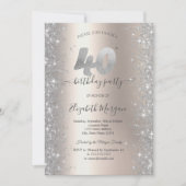 シルバー スパークル ダイヤモンド アイボリー 40歳の誕生日パーティー 招待状 (正面)