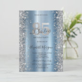 シルバー スパークル ダイヤモンド ブルー 85歳の誕生日 招待状 (スタンド正面)