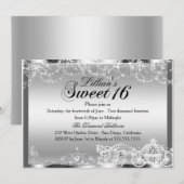 シルバー スパークル プリンセス テーマ Sweet 16 招待状 (正面/裏面)