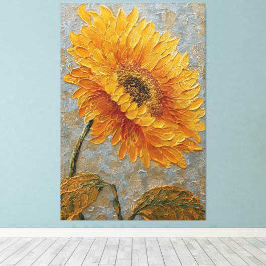 シルバー スワールのゴールデン ヒマワリ 抽象画 ウォールアート (インサイチュ (ウッドフロア))